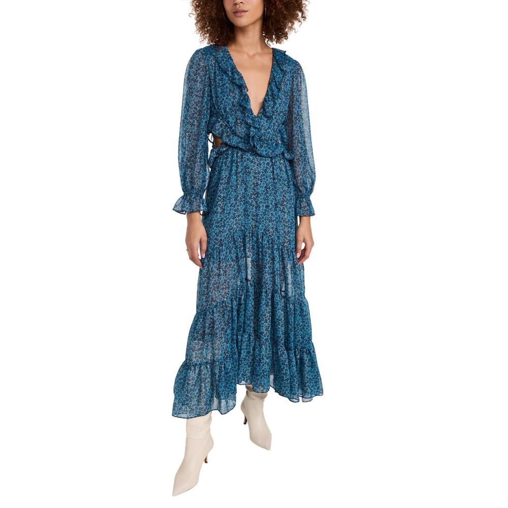 Misa Los Angeles Ruffled Cerulean Ditzy Amelia Maxi Dress Size XS